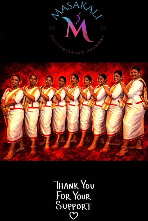 Kerala folk dancers in a line