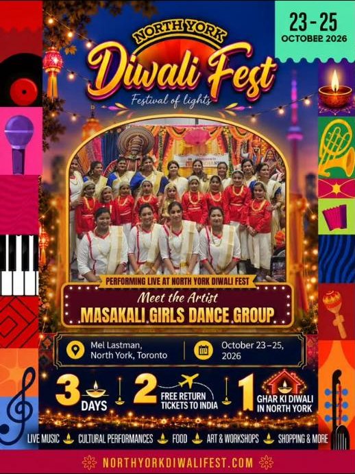 North York Diwali Fest 2026 poster with Masakali Girls Dance Group